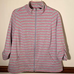 Exertek Sweatshirt Jacket Light Gray with Bright Pink Stripes